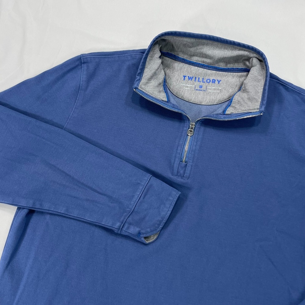 Twillory 1/4 Zip Tailored Fit Sweater Mens Medium Blue Pullover Performance Golf